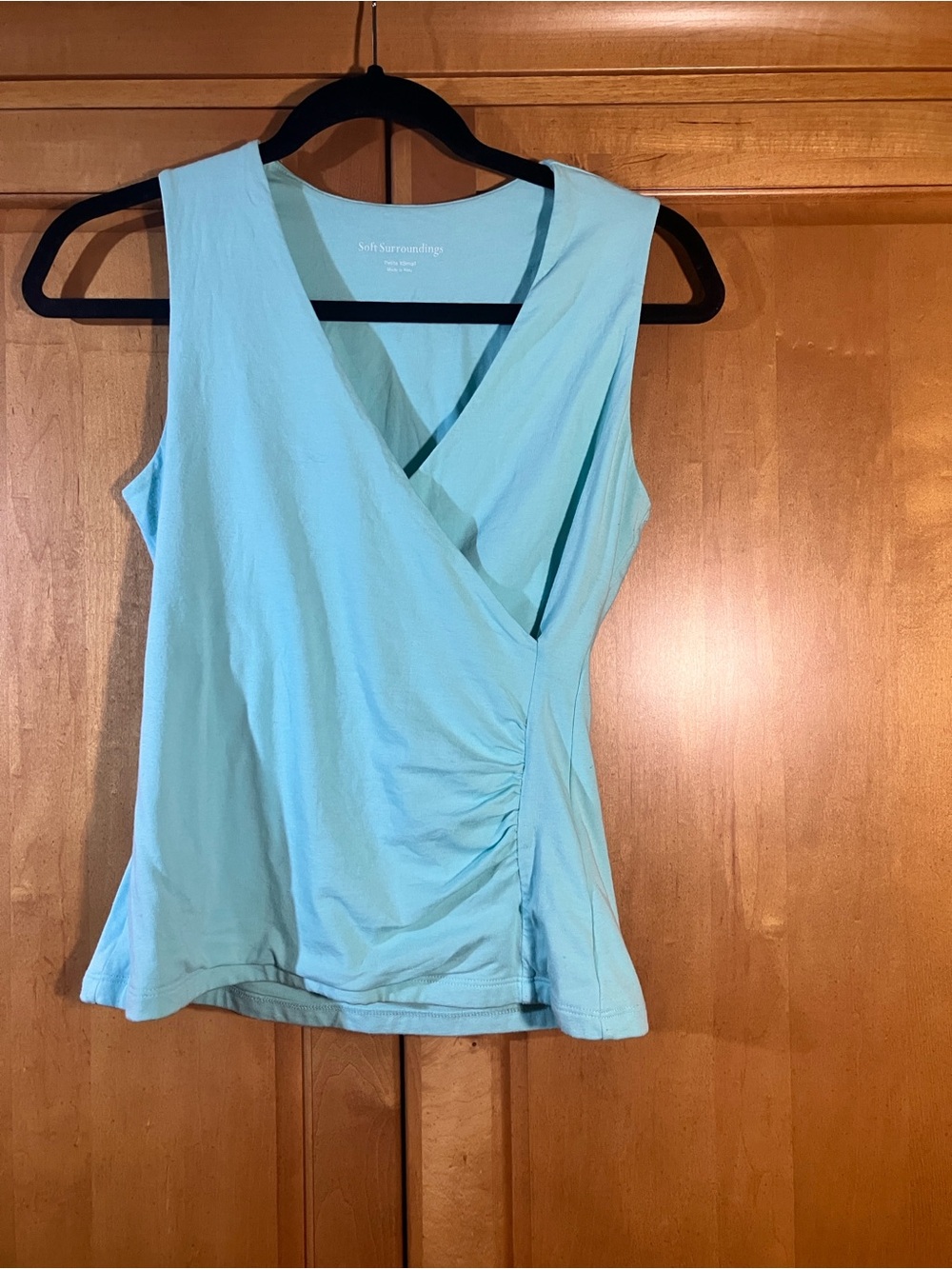 Soft Surroundings Light Aqua Wrap-Front Sleeveless Top